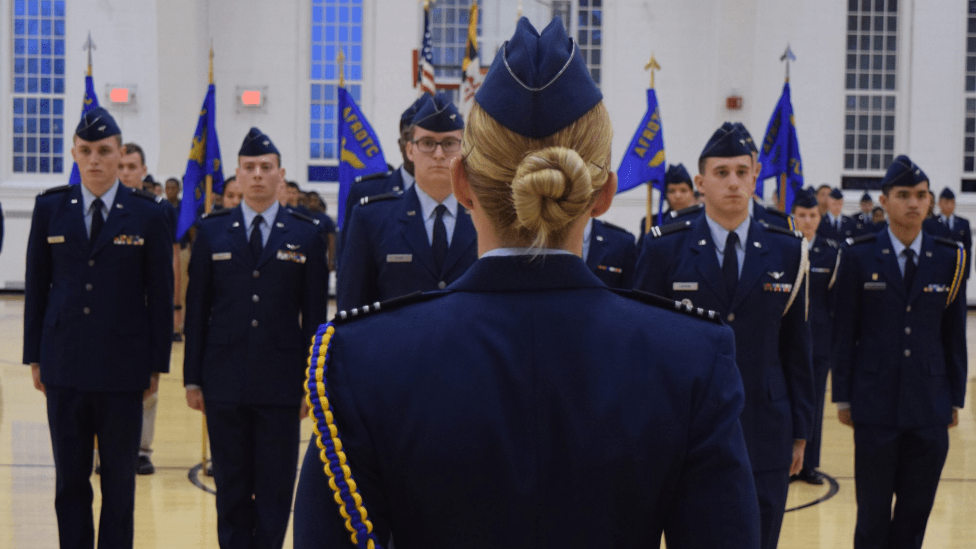 cadets at attention facing leader